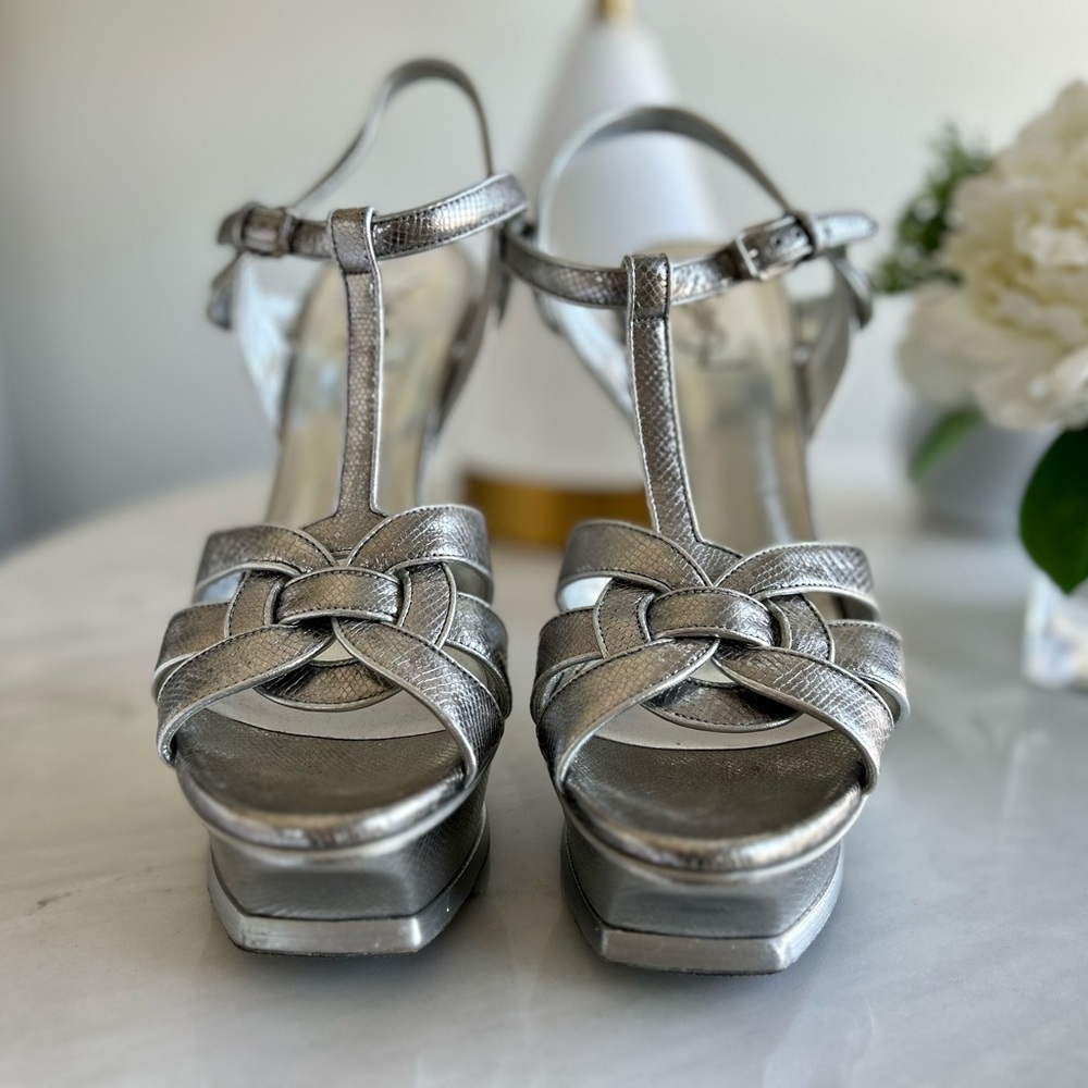 Silver YSL Tribute Sandal
